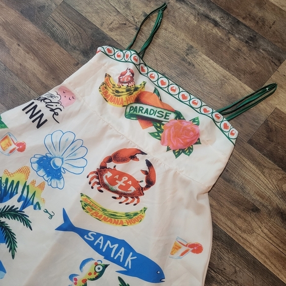 Paradise Crab Print Spaghetti Strap Flowy Maxi Boho Dress Size XL - Picture 4 of 10